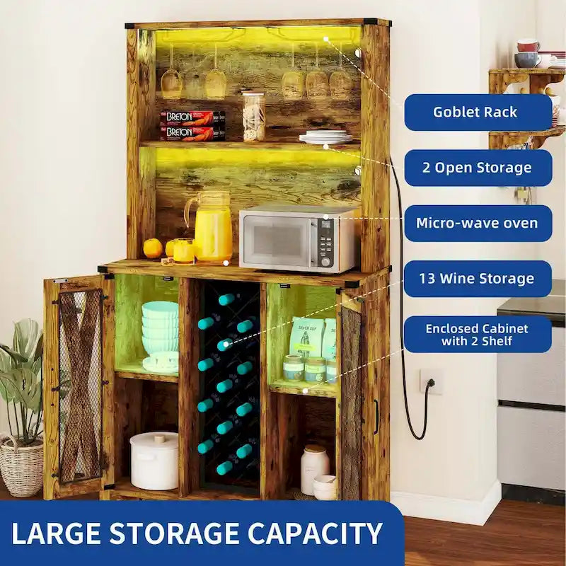 Bar Cabinet with LED Lights, Wine Rack & Sideboard Buffet Storage Cabinet for Dining Room