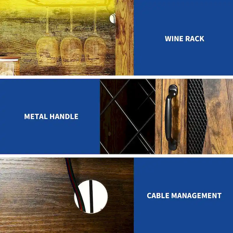 Bar Cabinet with LED Lights, Wine Rack & Sideboard Buffet Storage Cabinet for Dining Room