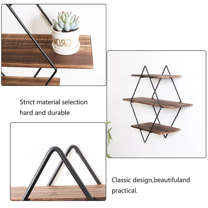 3-Tier Metal Wall Shelf in Geometric Diamond