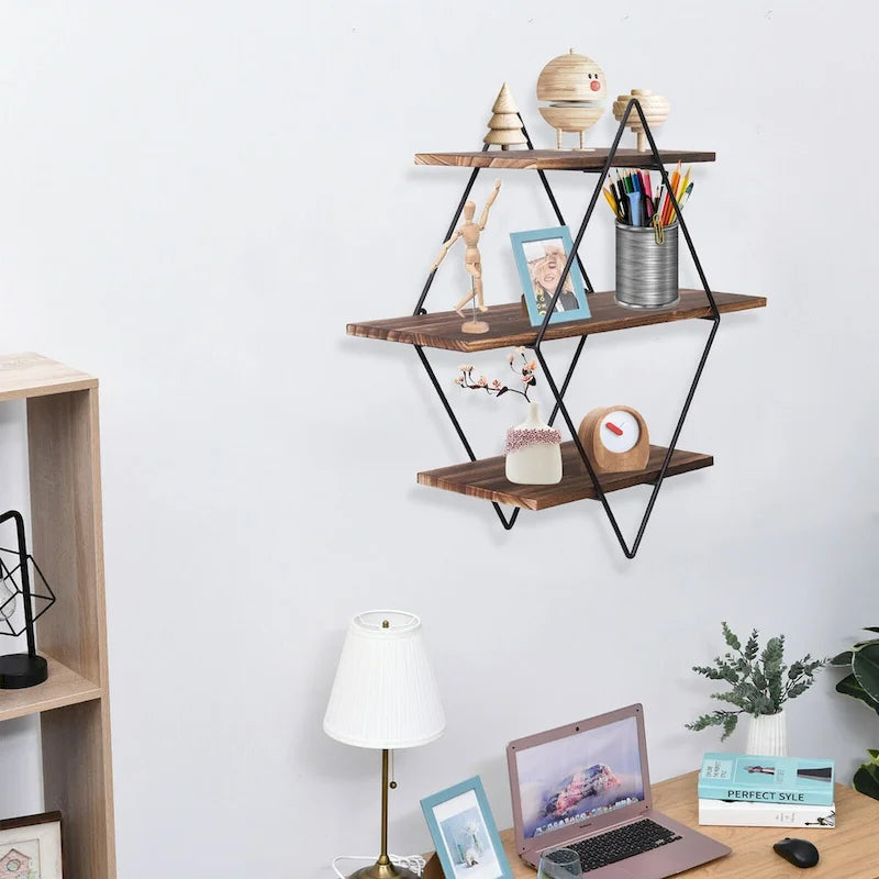 3-Tier Metal Wall Shelf in Geometric Diamond
