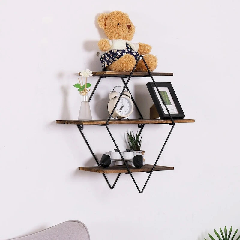 3-Tier Metal Wall Shelf in Geometric Diamond