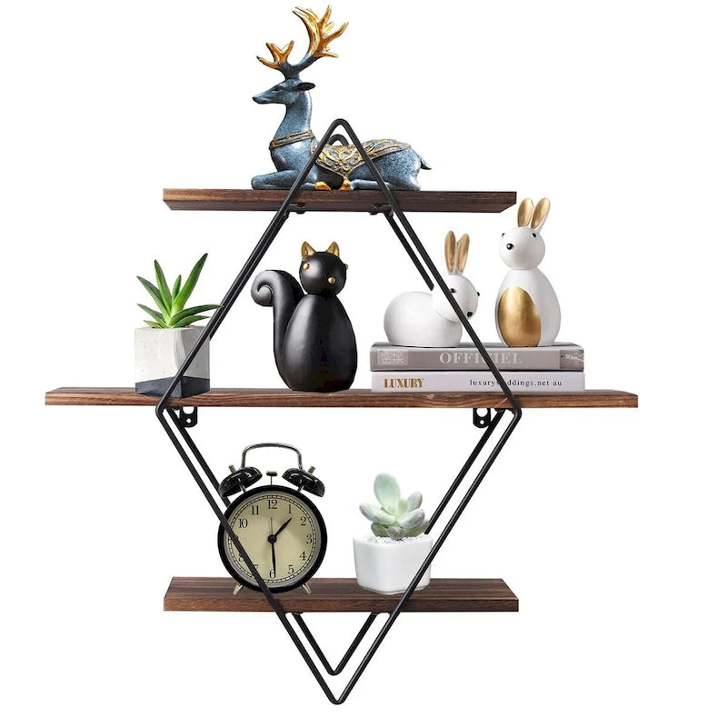 3-Tier Metal Wall Shelf in Geometric Diamond