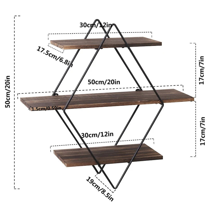 3-Tier Metal Wall Shelf in Geometric Diamond