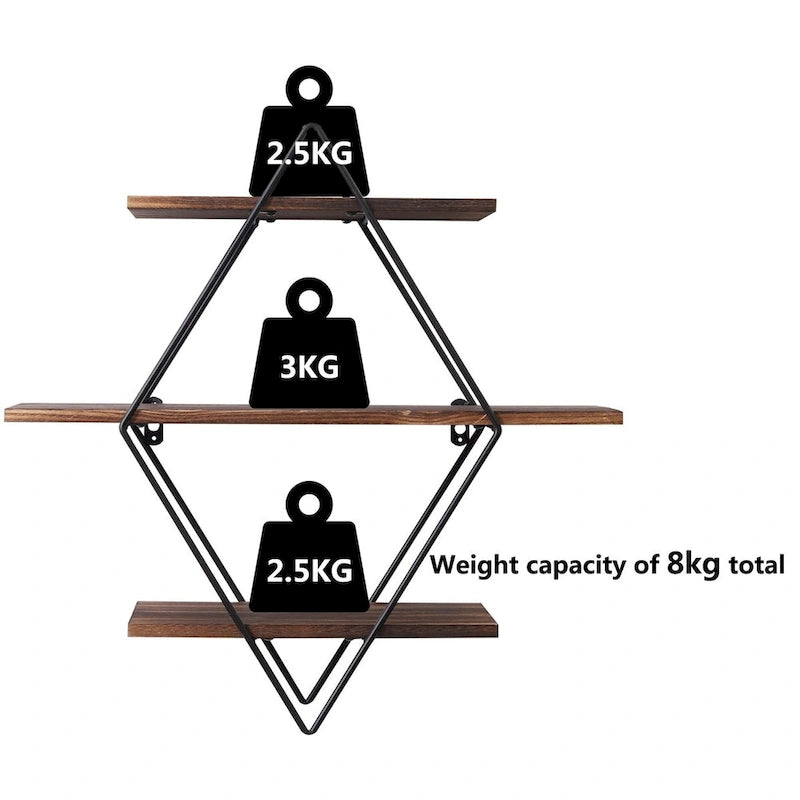 3-Tier Metal Wall Shelf in Geometric Diamond