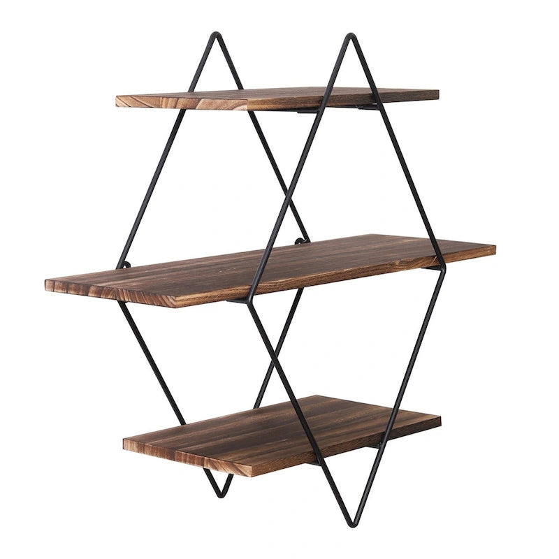 3-Tier Metal Wall Shelf in Geometric Diamond