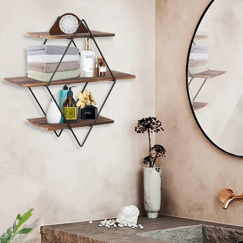 3-Tier Metal Wall Shelf in Geometric Diamond