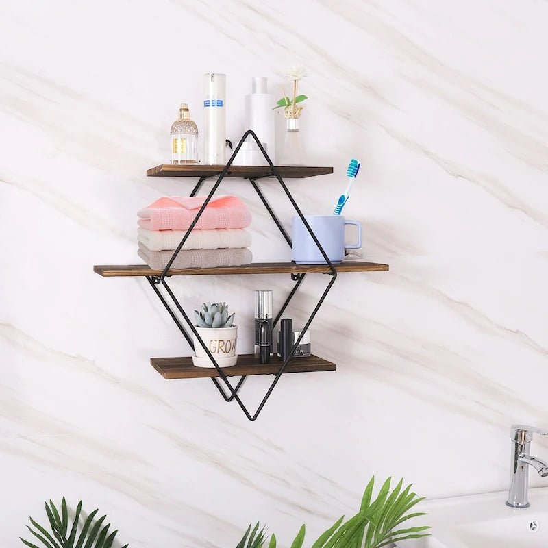 3-Tier Metal Wall Shelf in Geometric Diamond
